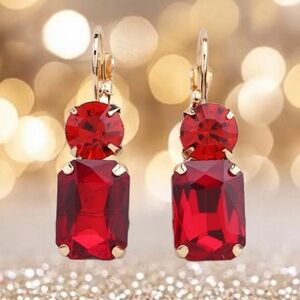 Ruby Red Rhinestone Drop Earrings